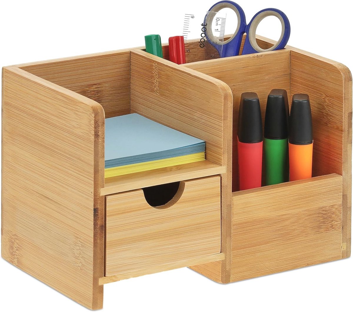 Bureau organizer met lade en 3 vakken van bamboe - Compacte desk organizer voor kantoor