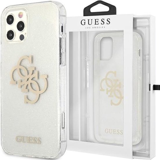 Guess 4G Logo Glitter TPU Back Cover - Geschikt voor Apple iPhone 12 Pro Max (6.7") - Transparant