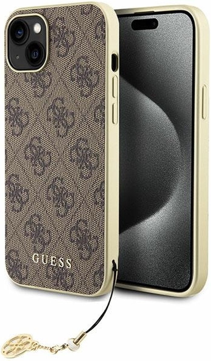 Guess 4G Charms Back Case - Geschikt voor Apple iPhone 15 (6.1") - Bruin