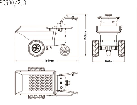 Elektrische dumper 220 liter 400kg 3 wielen batterij 48V 12Ah Torros MED400 van Torros — afbeelding 2