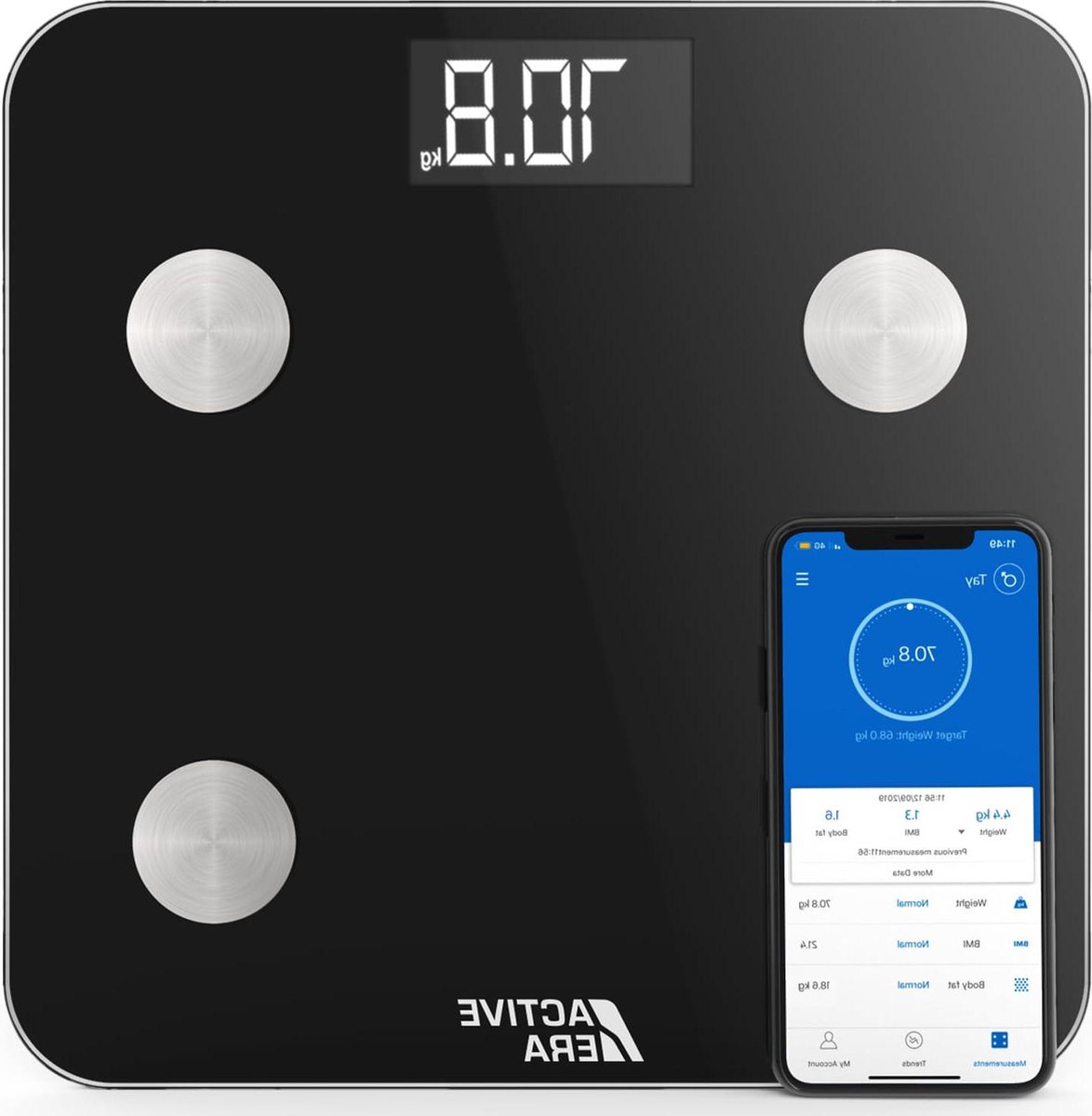 Weegschaal - Personenweegschaal Lichaamsvet Meet - Digitale Weegschaal met Bluetooth en 15 Essentiële Functies - Exact Lichaamsgewicht BMI Visceraal Vet - Gratis Smartphone-app (Zwart)