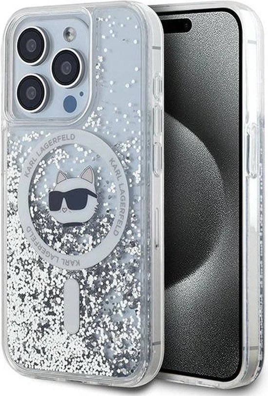 Karl - Lagerfeld - Coque MagSafe Liquid Glitter Choupette Head pour iPhone - 15 - Pro - Max - transparente