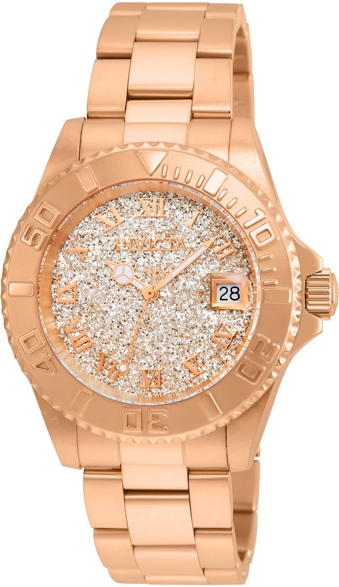 Invicta Angel 22708 Dames Horloge - Waterdicht - Analoog - Quartz Uurwerk - Roestvrij Staal met rosegouden Wijzerplaat - 40mm