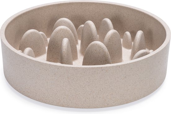 Designed by Lotte Anti Schrokbak Pom - Hondenvoerbak - Slowfeeder hond - Bamboo - Beige - 21 cm - 1430 ml