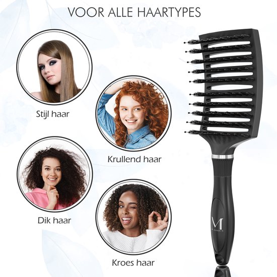 MOONIE'S® Brosse à cheveux anti-emmêlement - Brosse à cheveux - Courbe - Brosse à cheveux sèche-cheveux - Zwart