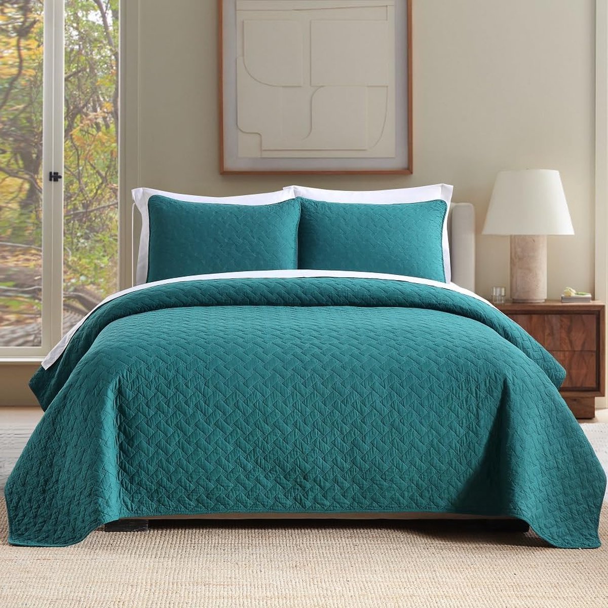 Goodivery ® Zachte Katoenen Bedsprei Set met Kussenhoezen, All-Season Comfort, Turquoise, 240x260 cm