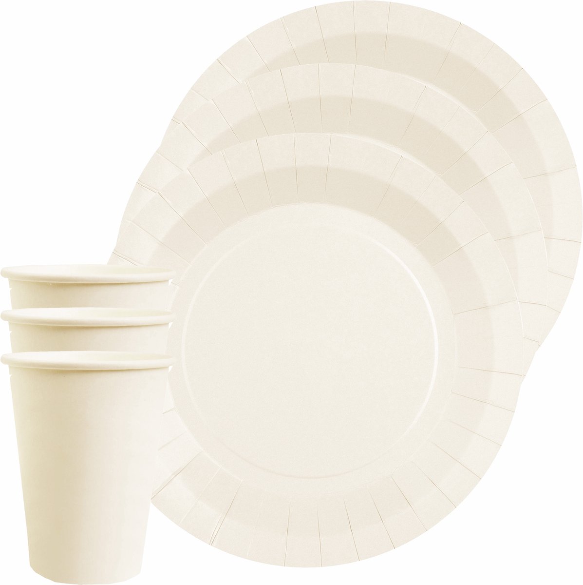 Santex feest/verjaardag servies set - 10x bordjes en bekertjes - wit - karton