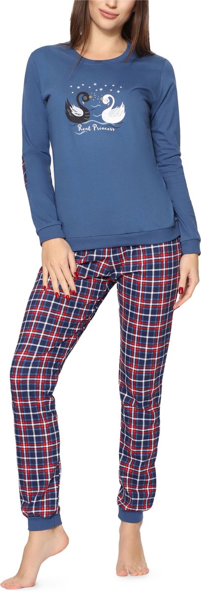 Cornette Dames Pyjama - Lange mouwen - Lange broek - Katoen - CR-634-2015 - Jeans (Zwaan) - S