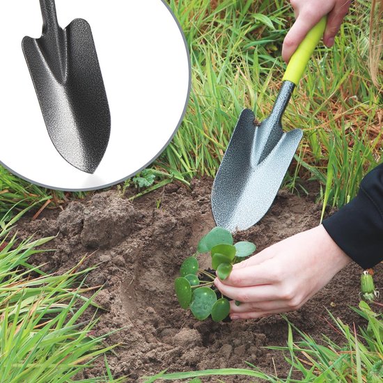 5-delige tuingereedschapset - tuinset met dubbele schoffel, kleine cultivator, voegenschraper, handhark, bloemenschepje - tuingereedschap voor planten en tuinieren — afbeelding 5