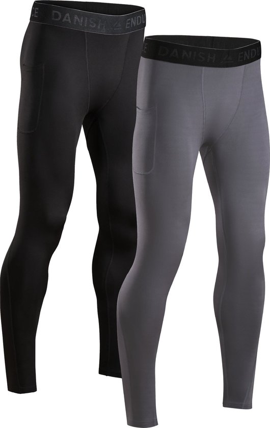 Foto: Danish endurance compressiebroek heren basislaag voor trainen set van 2 zwart en grijs m