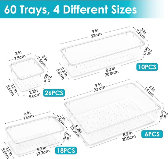 Organizer voor Lades - 60 delige Transparante Ladebakjes Set in 4 Formaten voor Badkamer en Keuken van iDesign — afbeelding 2