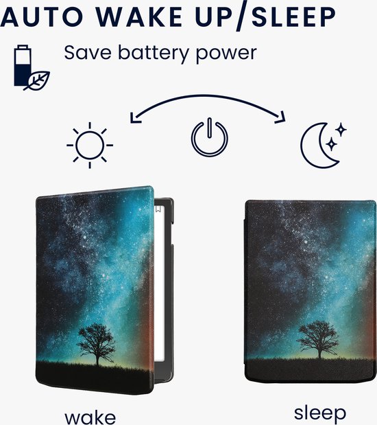 kwmobile e-reader hoesje geschikt voor Pocketbook InkPad 4 / Color 3 / Color 2 / Vivlio InkPad 4 / InkPad Color 3 hoes - E reader flip case met magnetische sluiting - Ereader cover - Sterrenstelsel en Boom design in blauw / grijs / zwart van kwmobile — afbeelding 5