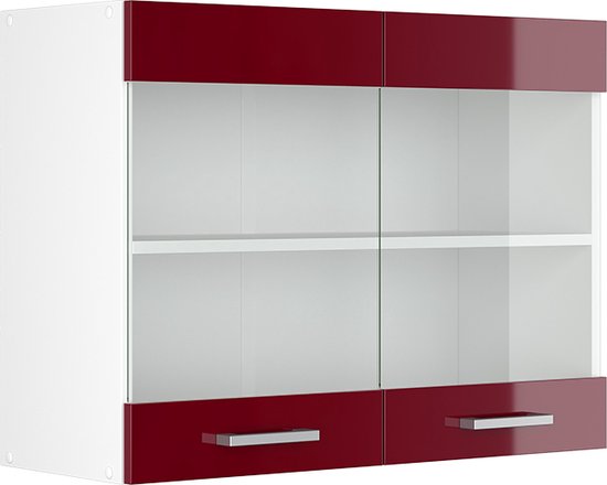 Armoire murale universelle Vicco R- Line, Bordeaux brillant/ Wit, 80 cm avec portes vitrées