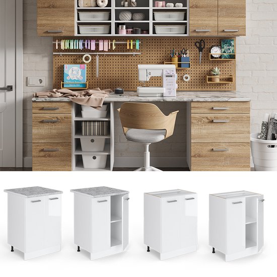 Vicco R-Line Universele onderkast – 60 cm met deuren, zonder werkblad Wit Hoogglans