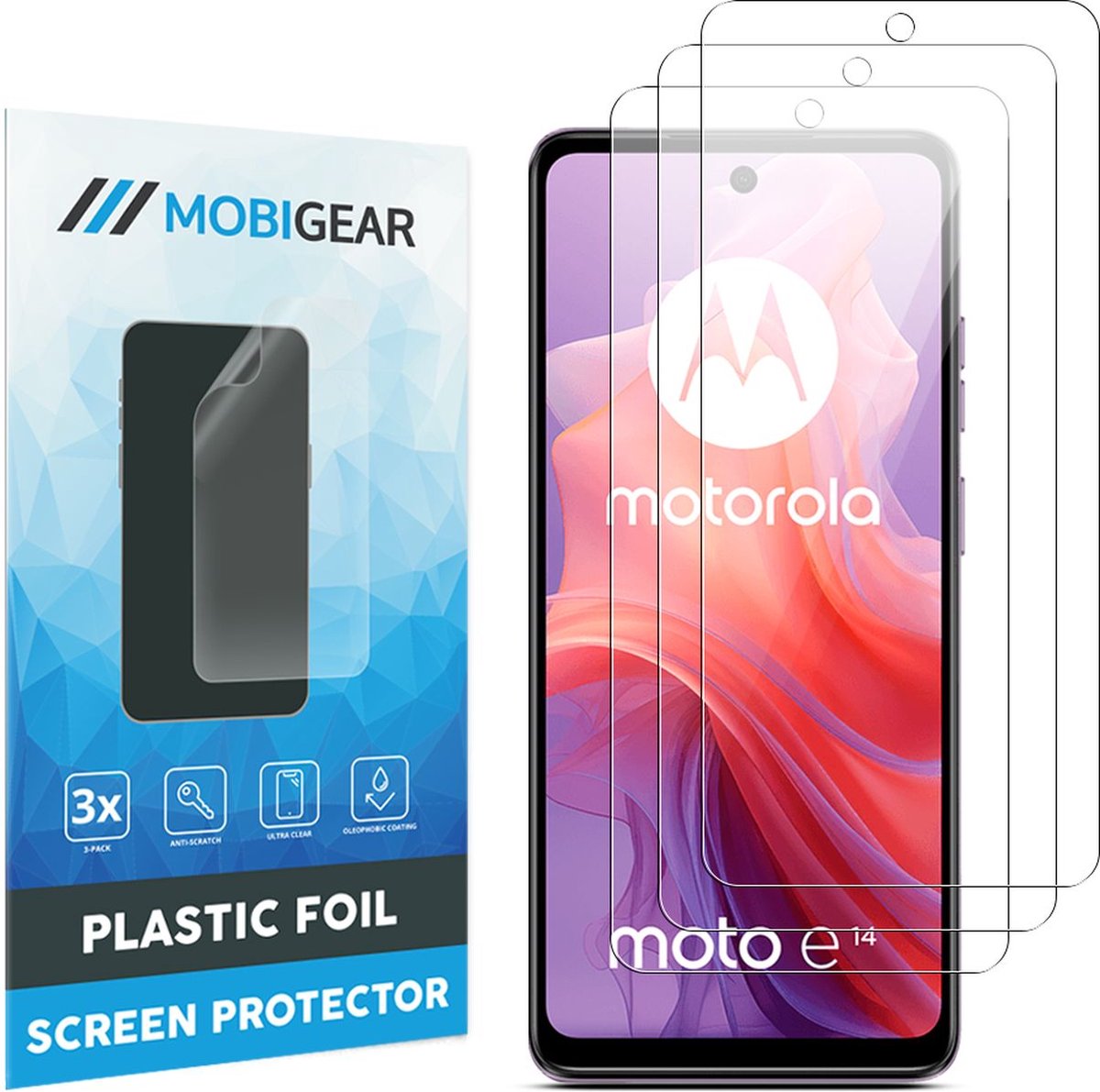 Mobigear Screenprotector geschikt voor Motorola Moto E14 | Mobigear Screenprotector Folie - Case Friendly (3-Pack)