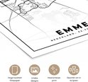 Gros plan d'un affiche carte d'Emmen en noir et blanc.