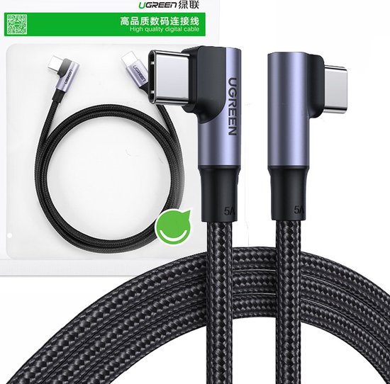 Ugreen USB-C naar USB-C haakse kabel 100W Power Delivery snel opladen 5A 1 meter zwart