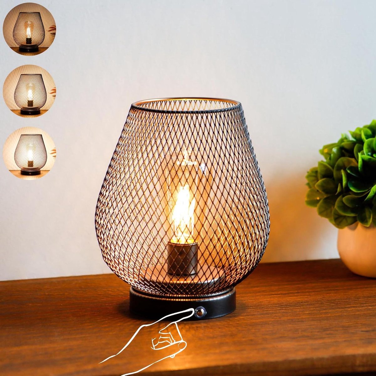 Metalen kooi Touch bedlampje met LED-gloeilamp draadloos en op batterijen voor bruiloften en evenementen binnen en buiten brons-ei
