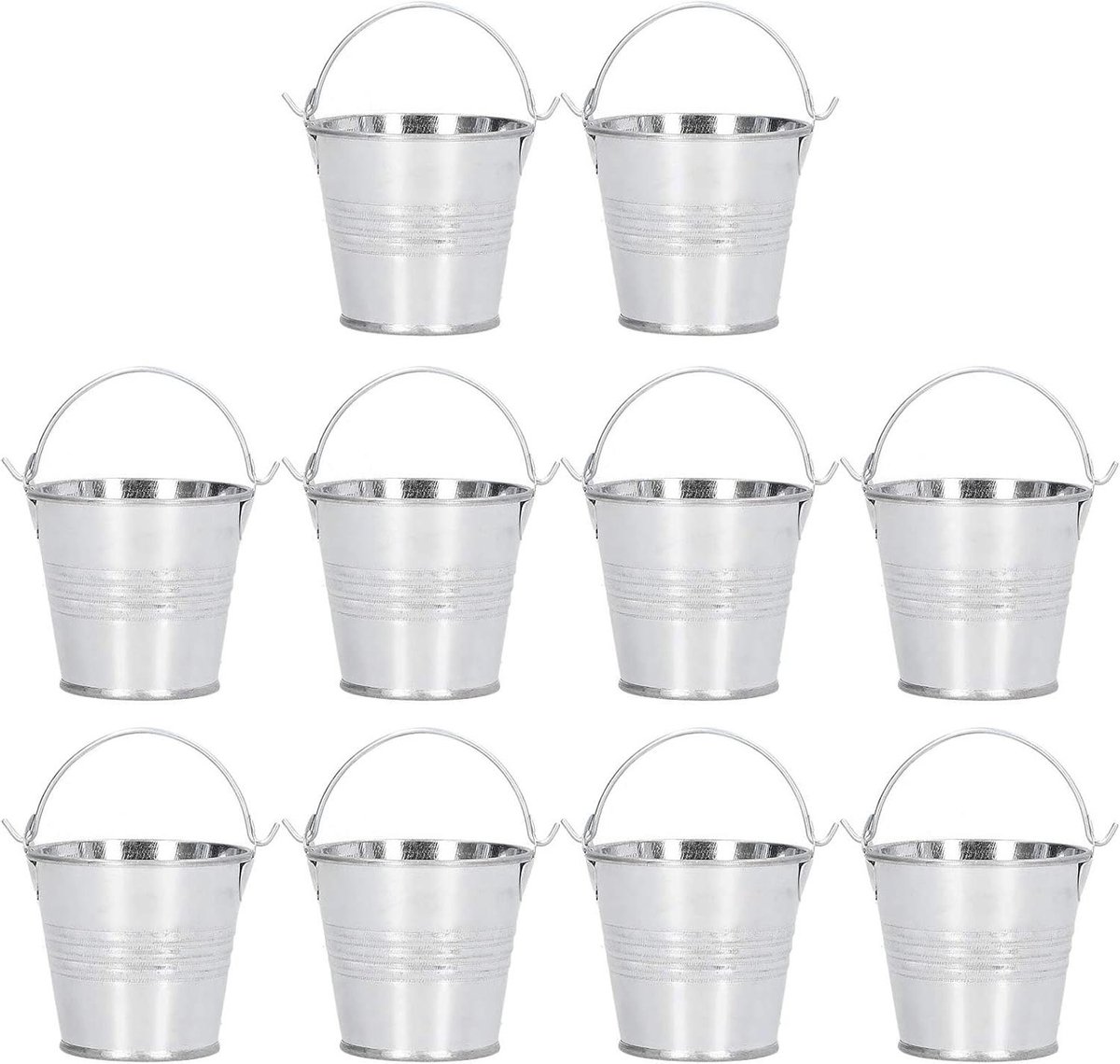 Goedkoopste Kleine Metalen Emmers 10 STKS - Mini-emmers voor Kerst - Gegalvaniseerde Emmers - Snoepemmer (Helder zilver