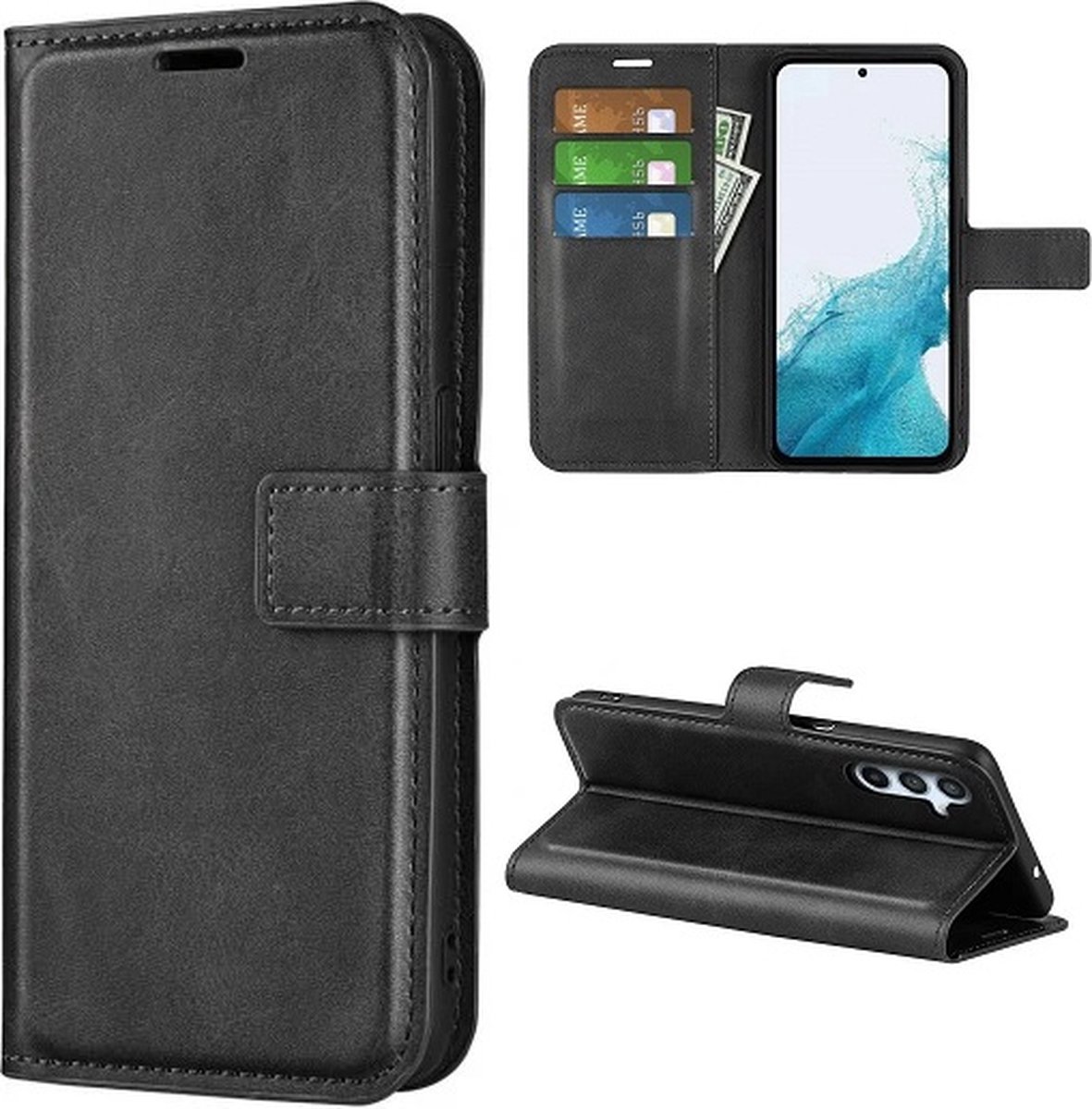 Samsung A34 Hoesje Met Pasjeshouder Bookcase Zwart