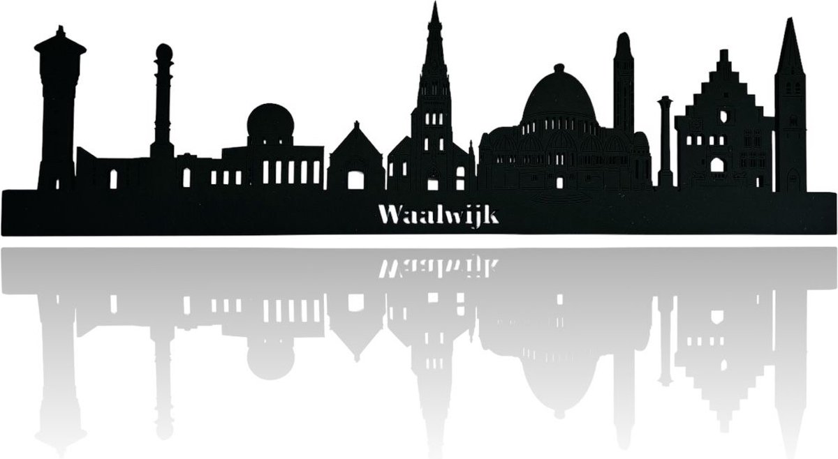 Skyline van Waalwijk - Zwart-mdf - 150cm - Wanddecoratie van hout