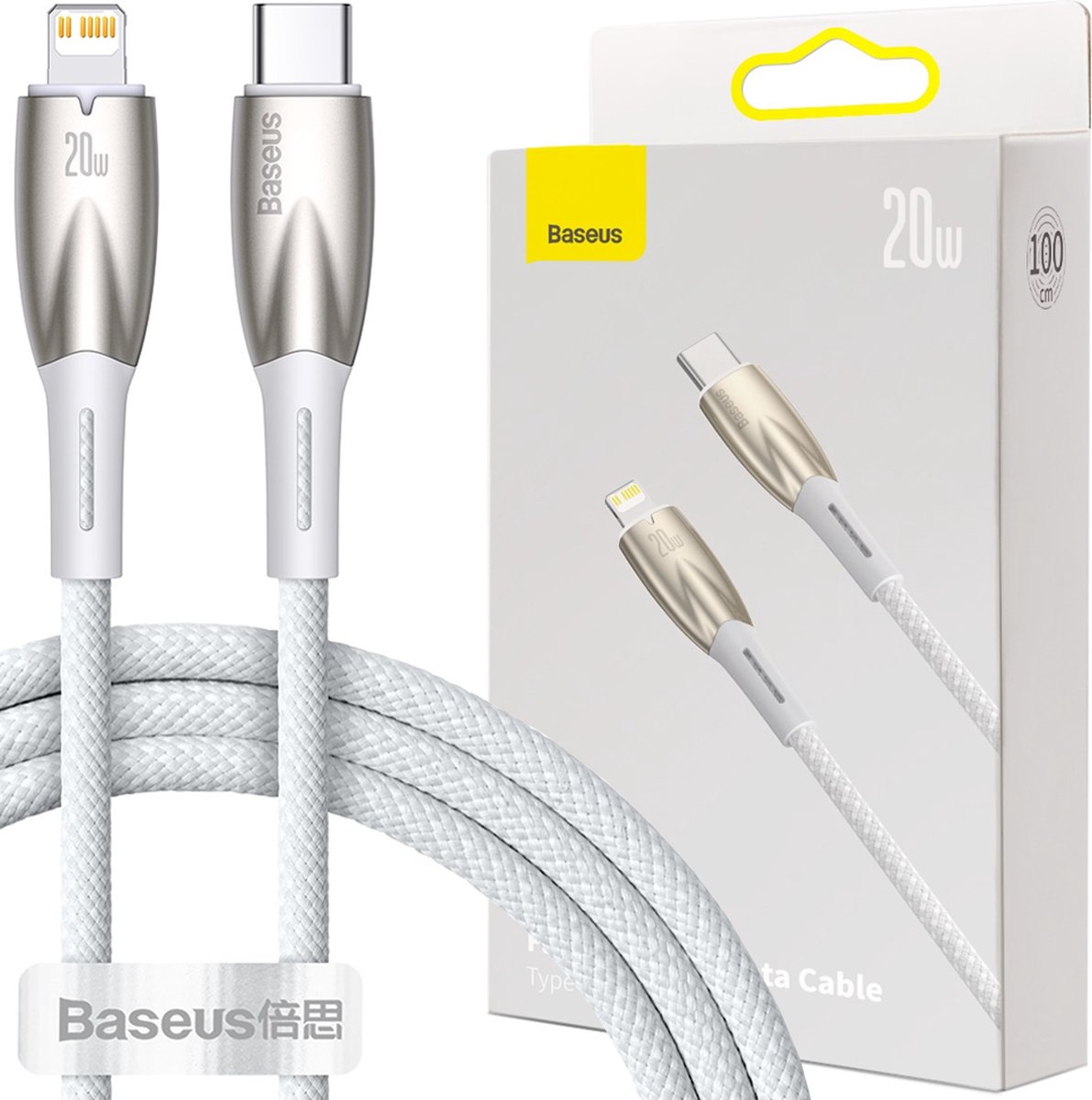 Baseus - Glimmer - Series snellaadkabel USB-C - Lightning 480Mb/s PD 20W 1m wit