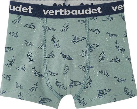 Lichtgroene jongensboxershort met een all-over print van haaien.