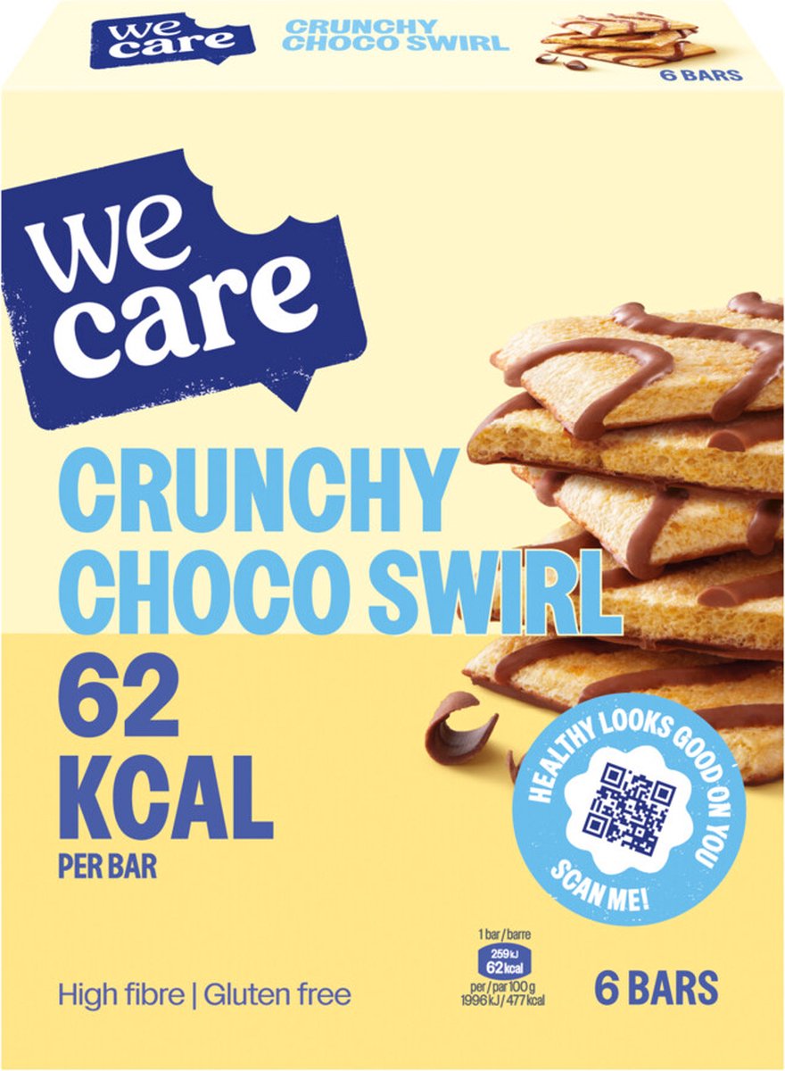 Goedkoopste 8x WeCare Bars Crunchy Choco Swirl 78 gr