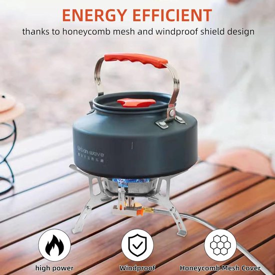 Gasfornuis 3500 W met piëzo-ontsteking en winddicht ontwerp - Licht campinggasfornuis voor 1-2 personen - Campingkookgerei voor outdoor, picknick en wandelen — afbeelding 2