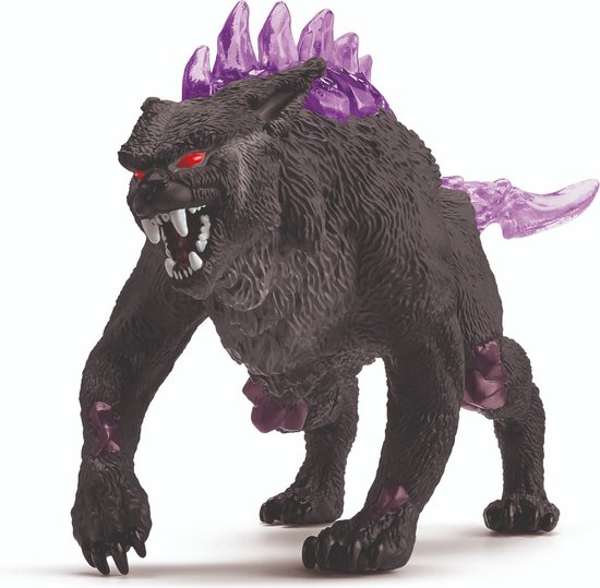 De Shadow Lynx, een donkergrijs katachtig monster met paarse kristallen op de rug en rode ogen.