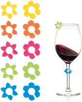 Orion - Glasmarkers - Kunststof - Veelkleurig - Set van 10 - Bloemvorm