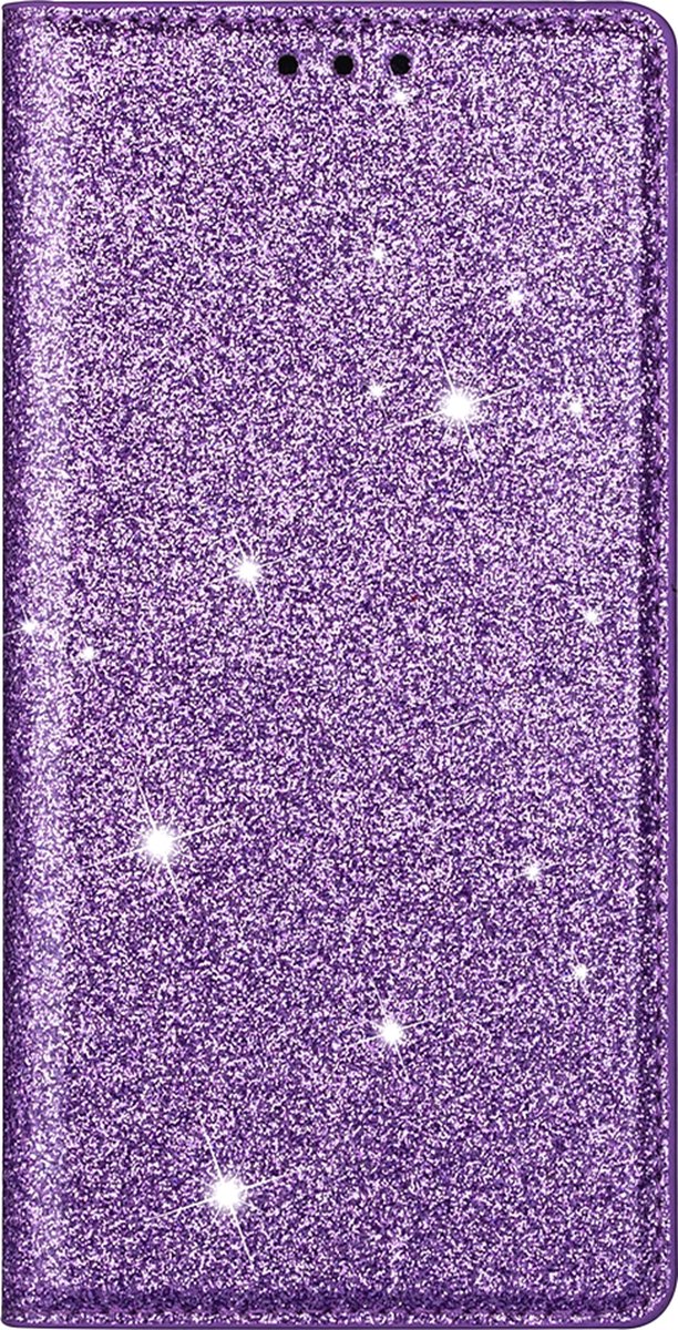 Hoesje geschikt voor iPhone 16 Pro - Bookcase - Pasjeshouder - Portemonnee - Glitter - TPU - Paars