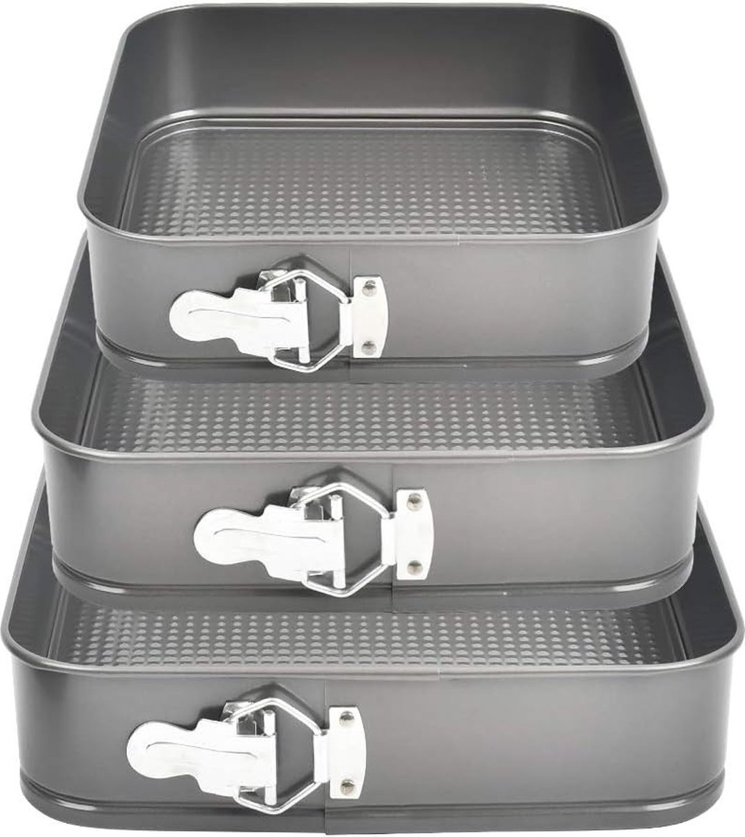 3-delige Bakvorm Set Vierkant- Springvorm - Taartvorm Rechthoek met Antiaanbaklaag - Ø 24/26/28 cm