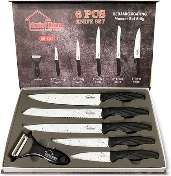 Ensemble de couteaux Swiss Home Revetement anti adhesif en ceramique 6 pieces. bol
