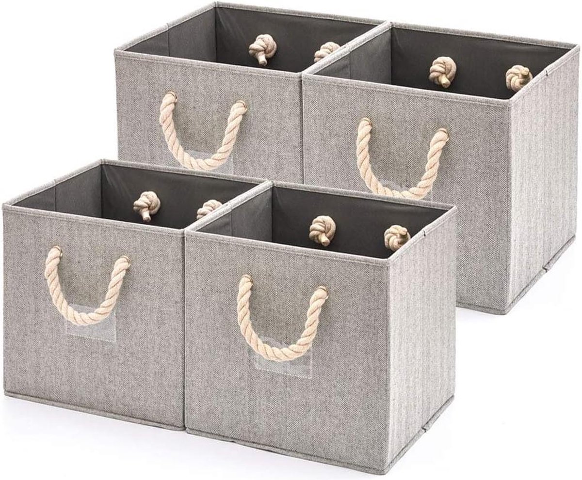 Katoenen opbergdozen met sterke handgrepen - grijs - set van 4