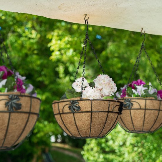 Tuinhangmand met kokosvoering, plantenmand voor hangende planten en bloemen, ronde hangende bloemplantenpot, metalen hangende mandframes voor buiten en binnen (2 x 8 inch