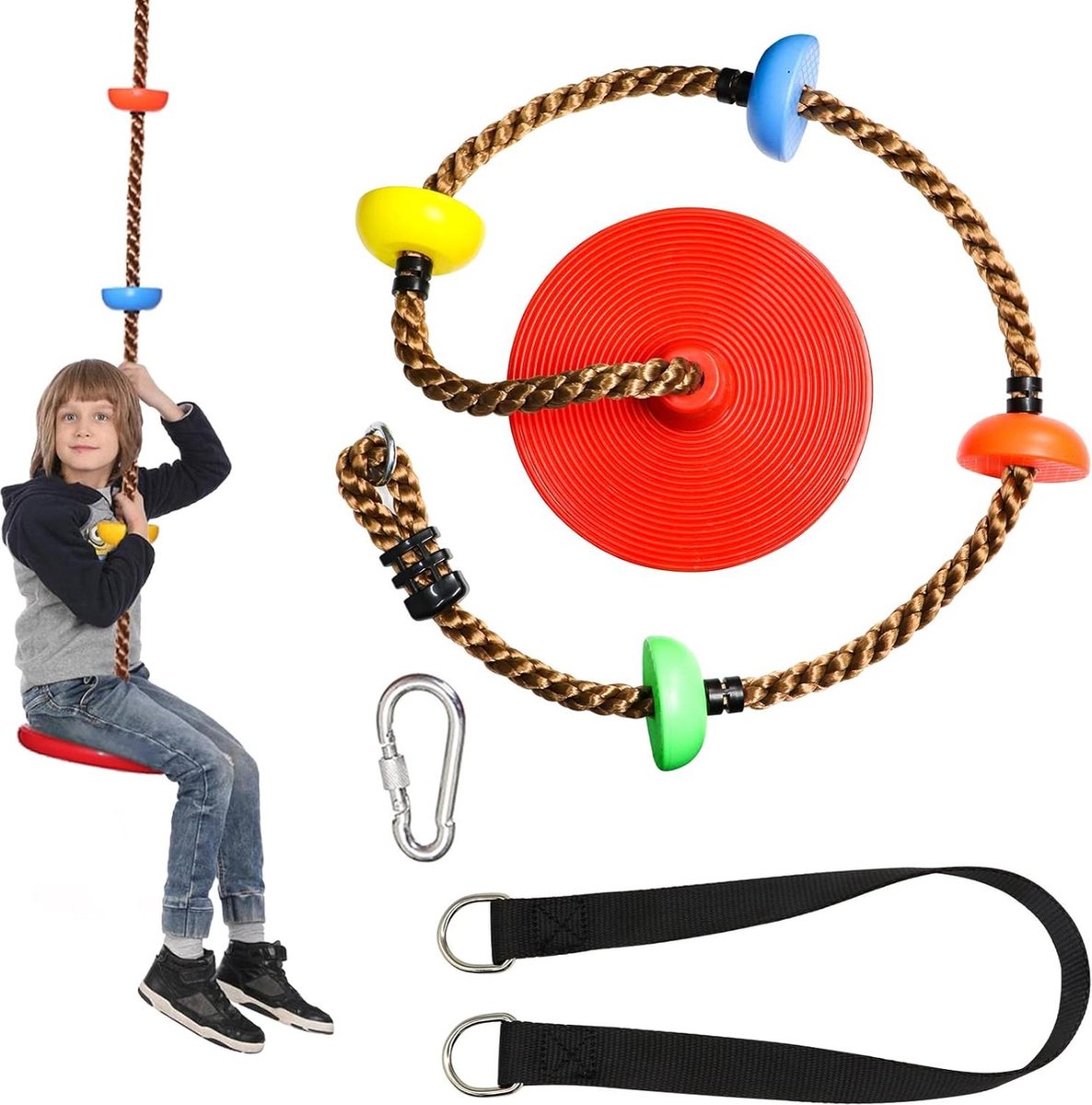 Schommel-klimtouw voor binnen- en buitengebruik tot 120 kg kinderschommel met schijf en platform speelplaats tuinschommel 2 meter lang