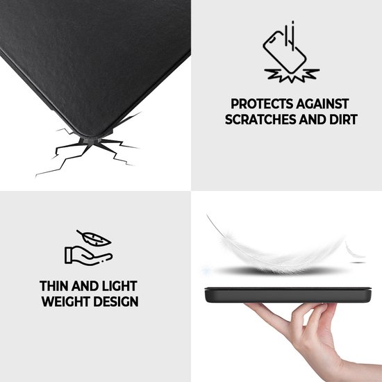 Lunso Geschikt voor Kobo Clara BW / Clara Colour hoes (6 inch) - echt leren sleepcover - Zwart van Lunso — afbeelding 2