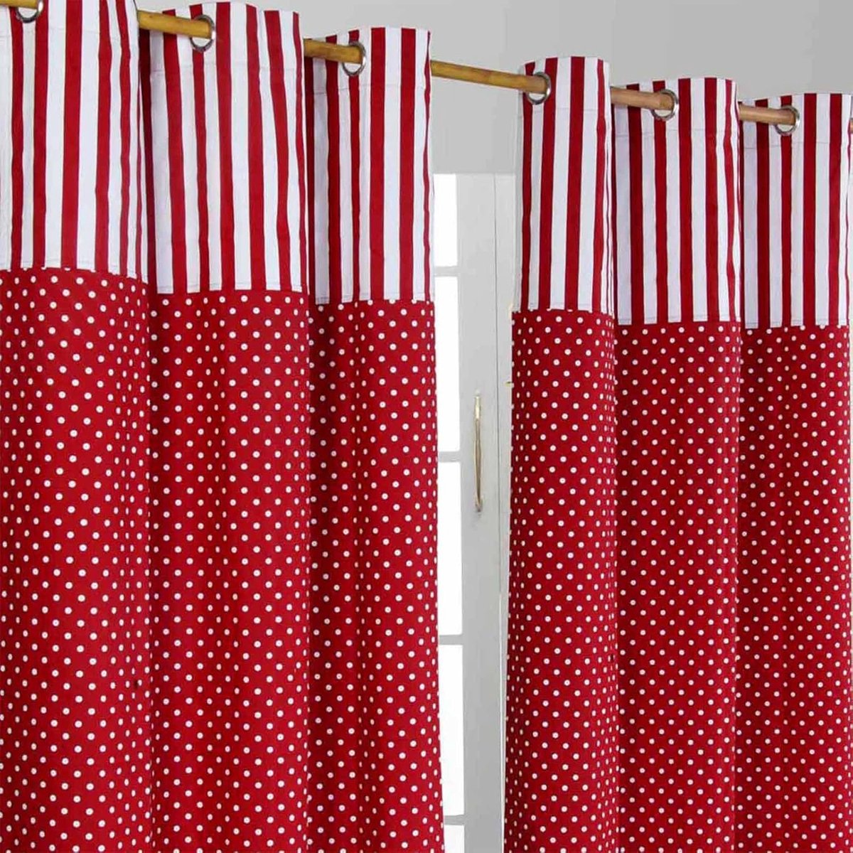 Homescapes gordijnen stippen & strepen rood set van 2 228 x 137 cm Rood/Wit