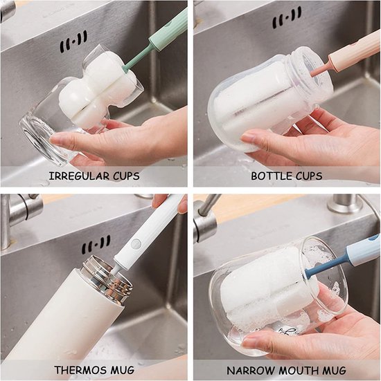 Flessenborstel Baby - Fles afwasborstel - 4 stuks - 27cm - Flessenreiniger - BPA vrij - Drinkflesborstel - Glazenborstel - Flessenlikker siliconen - Flessentrekker - Flessenborstel baby van Flessenborstel Baby — afbeelding 4