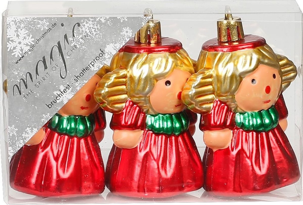 Inge Glas Inge-glas Engeltjes - 3x kunststof kersthangers rood 8 cm - kerstornamenten - kerstversiering