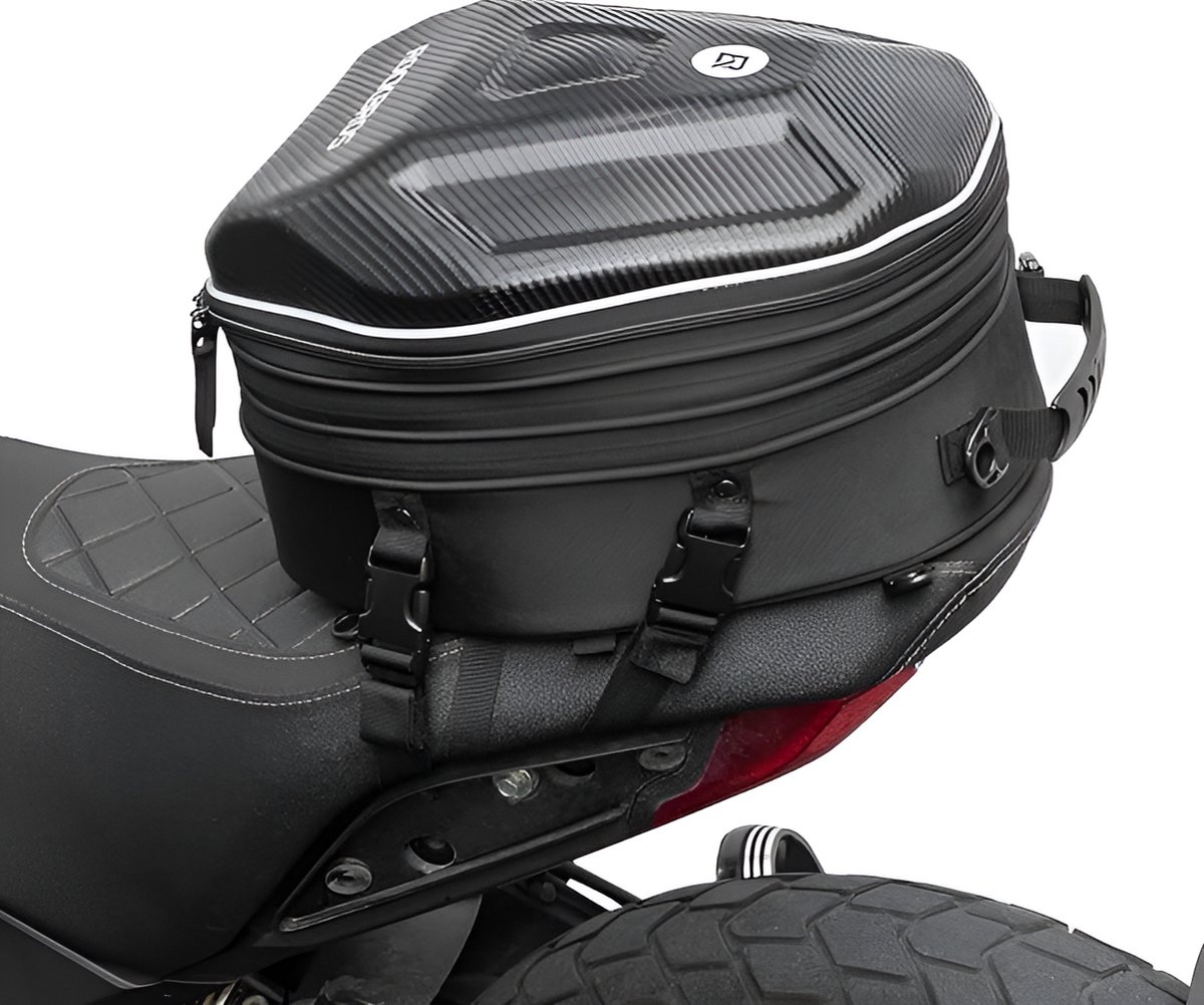 CarryQuest® - Motor Rugzak - Zadeltas Motor - Motorfiets Rugzak Achterzit - Motorrugzak - Waterdicht, Lichtgewicht, Uitbreidbaar van 20 tot 35L - Carbon Textuur - EVA Hard Shell Bescherming