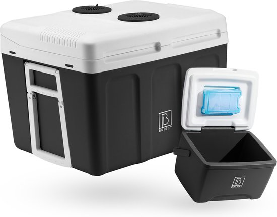 Brisby 40 Liter Elektrische Koelbox, Frigobox Deluxe met 12V, 220/230 Volt Aansluiting voor Auto en Camping – AC/DC - inclusief passieve koelbox - ZWART