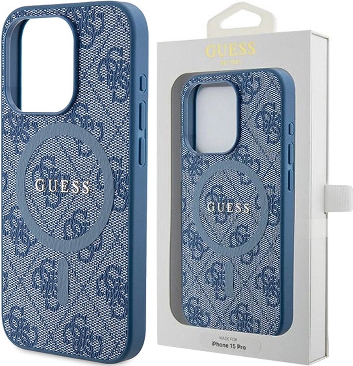 Guess 4G Back Case (MagSafe Compatible) - Geschikt voor Apple iPhone 15 Pro (6.1") - Blauw