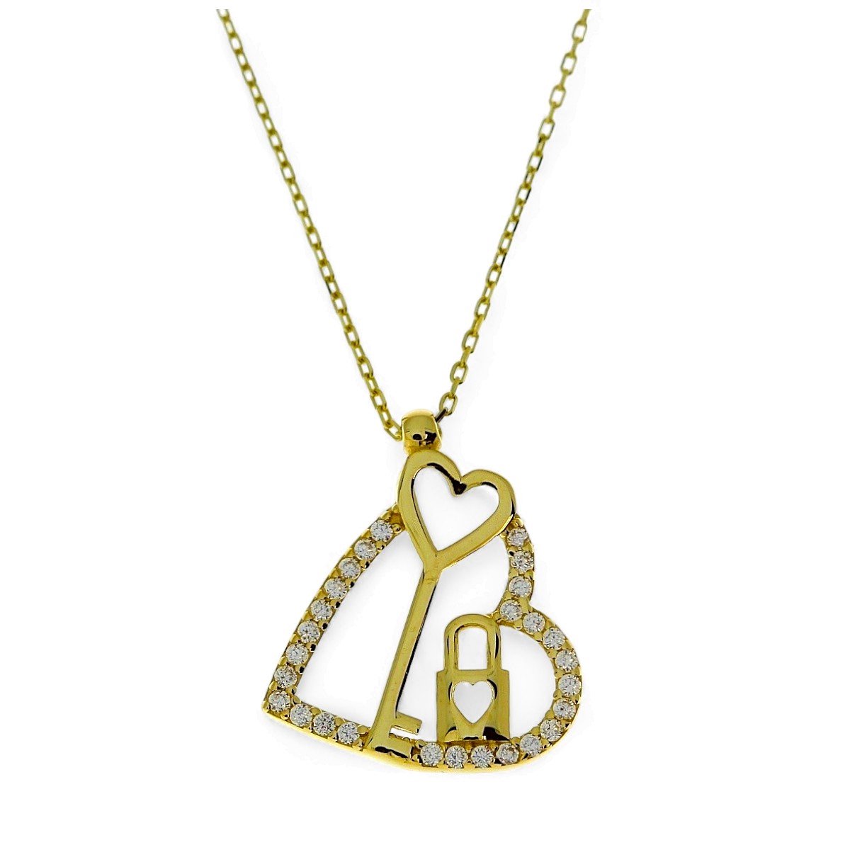 Gouden Ketting Hart Sleutel Hanger Zirkonia 14 karaats