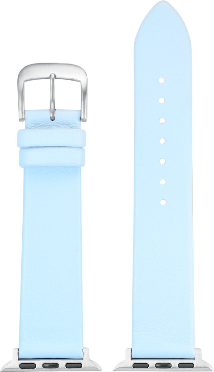 EULIT horlogeband geschikt voor Apple Watch 42-44-45-46 maat - Serie 1-2-3-4-5-6-7-8-9-10 + SE - nappa smart - 22 mm - lichtblauw blauw - metalen rose goud gesp - incl adapter