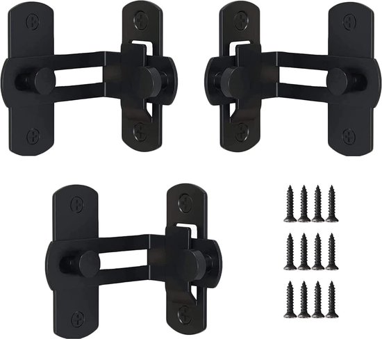 Set de 3 serrures de Serrures de porte coulissante à Angle droit, boucle de serrure de porte en acier inoxydable avec Set de 12 Vis