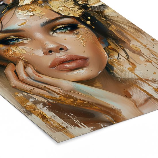 Affiche sous cadre - Cadre photo 30x40 cm - Posters - Femme - Fleurs - Or - Portrait - Cadre affiche noir - Décoration - Décoration Décoration murale salon - Décoration murale chambre