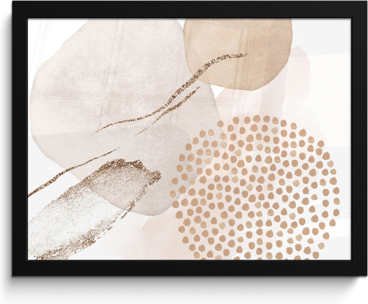 FrameYourWall Poster in lijst - Fotolijst 40x30 cm - Posters - Watercolor - Beige - Pastel - Modern - Abstract - Posterlijst zwart - Wanddecoratie badkamer - Muurdecoratie WC - Decoratieve accessoires - Toilet muur decoratie Beige - Abstract