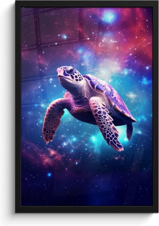 Foto: Poster in lijst fotolijst 40x60 cm posters schildpad dier galaxy ruimte posterlijst zwart wanddecoratie tienerkamer kamer decoratie voor tieners tiener jeugdkamer accessoires